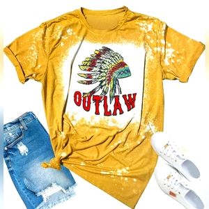 2/$35 NWOT Women's Retro Indian Headdress Outlaw T-Shirt Short Sleeve, XL